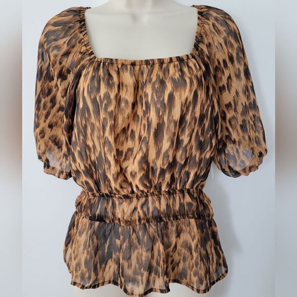 Steve Madden Leopard Print Square Neck Peplum Top NWOT - Picture 1 of 6